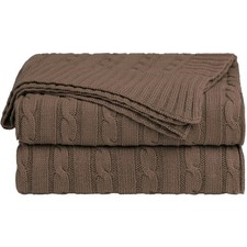 Brown Cable Knit Throw Blanket 100 Percent Cotton Soft 47 x 70 Inch