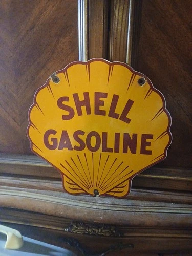 Vintage Shell Gasoline Sign - Clam Shell Porcelain Gas Pump Service Sign