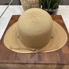 Women's Floppy Wide Brim Straw Summer Hat Tan Tied Detail oval Brim
