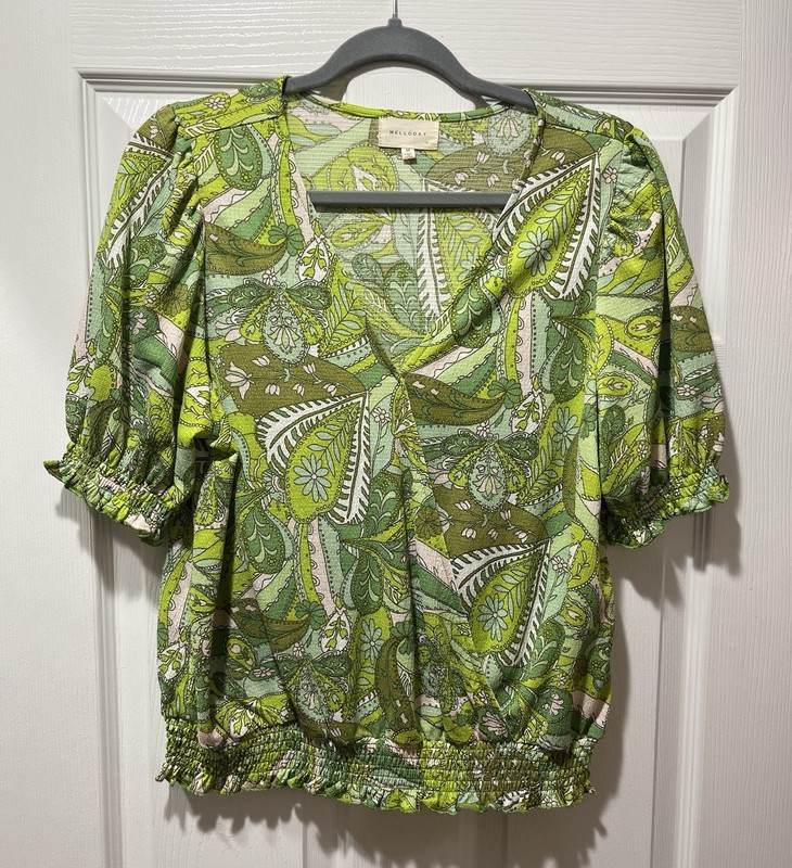 Melloday Women’s Green Paisley Blouse By Anthropology 