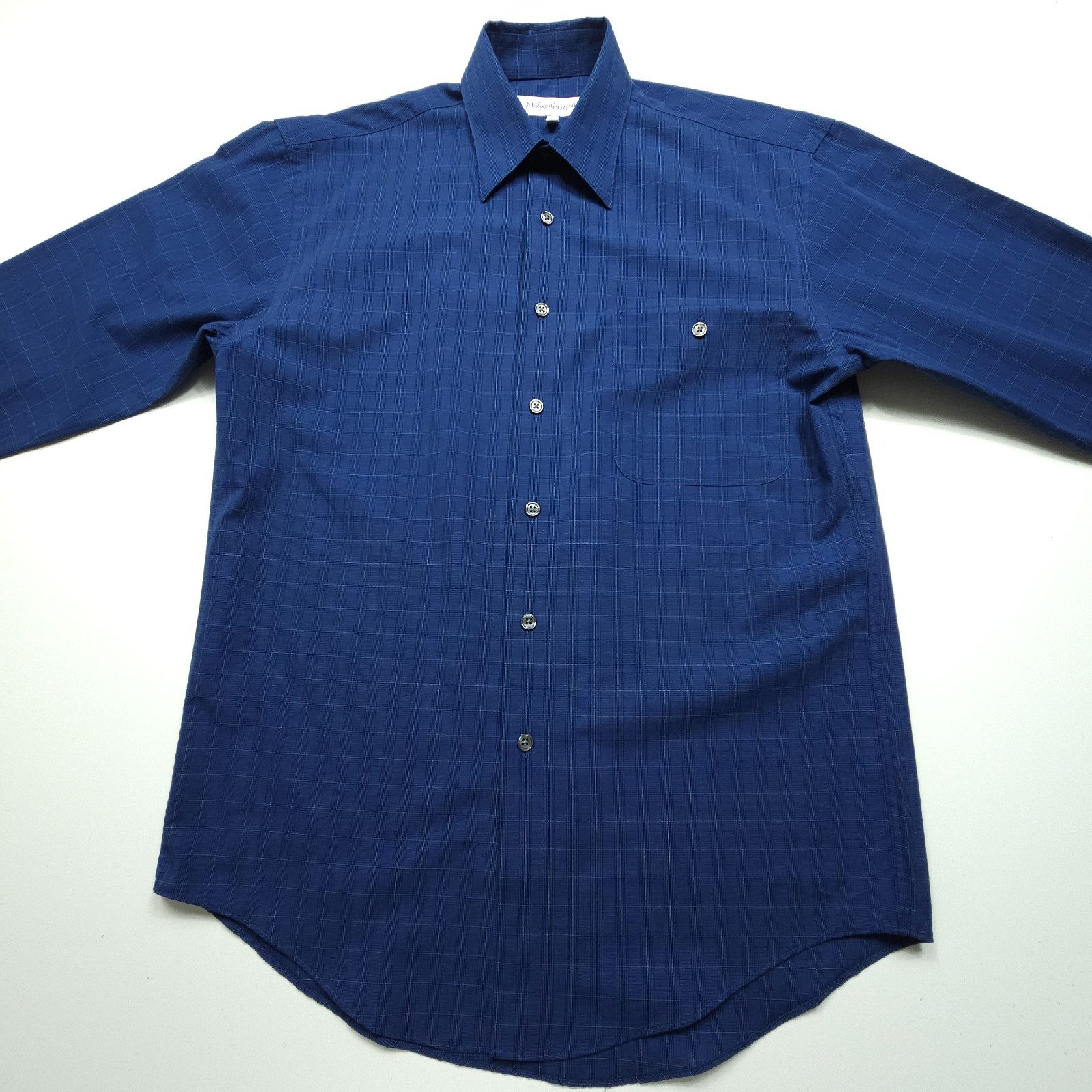 Camicia uomo vintage Yves Saint Laurent piccola blu a righe check anni 90 casual uomo S