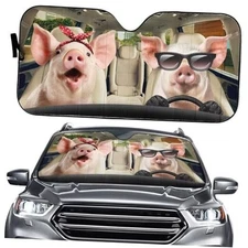 Cute Pink Pig Sunshade for Car Front Windshield,Auto Sun Shade for Car pig