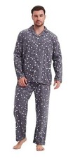 Men Flannel Pajamas Set 100 Cotton Brushed Pjs Classic Plaid Medium Grey Star
