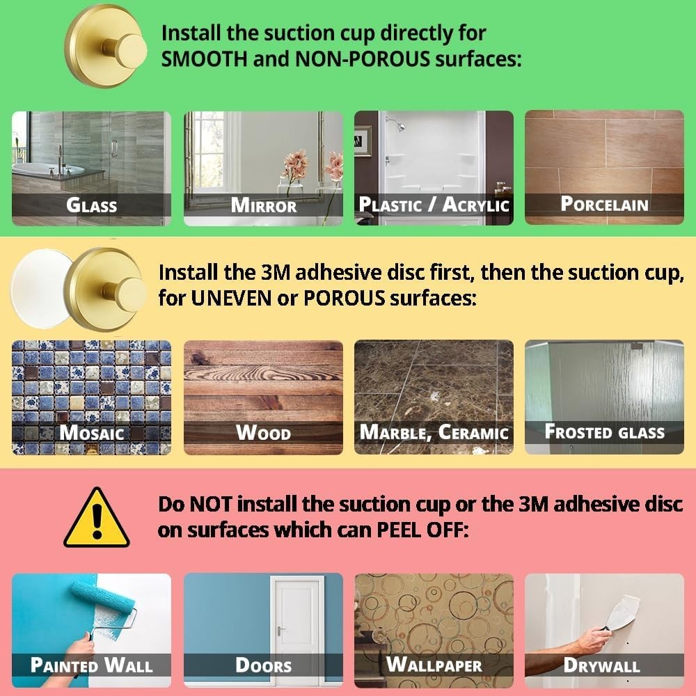 Suction Cup Hooks for Shower, Bathroom, Kitchen, Glass Door, Mirror, Tile – L...