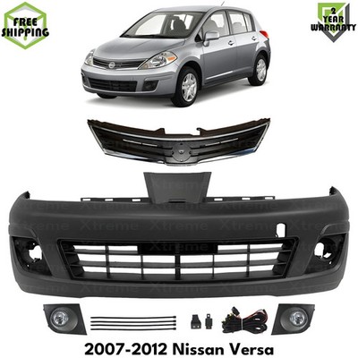 Front Bumper Cover Paintable & Grille Assembly Kit For 2007-2012 Nissan Versa