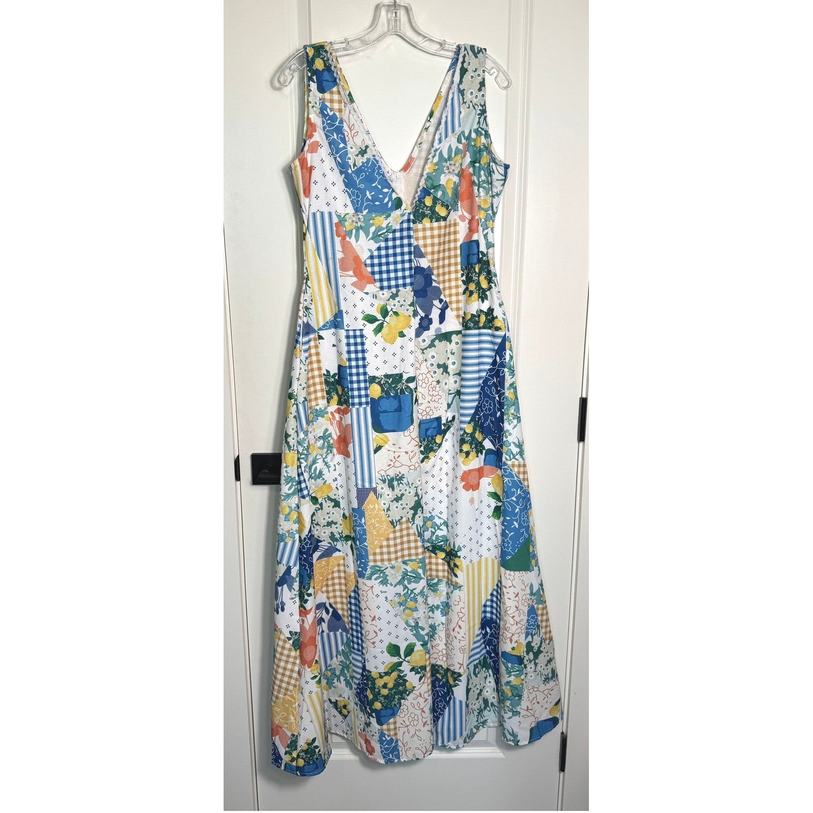 Maxi Dress Patchwork Sleeveless Bohemian Floral Lemon Gingham Medium Summer-image