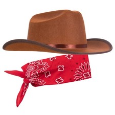 Narwhal Novelties Junior Brown Cowboy Hat with Red Bandana Set - Kids Western We