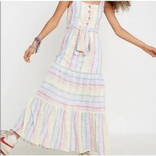 Urban Outfitters San Katy Rainbow Slub Stripe Maxi dress Sz S