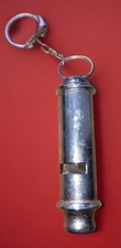 VINTAGE Silver Metal Keyring Ring Loud Pitched police Whistle Deterent POLICE