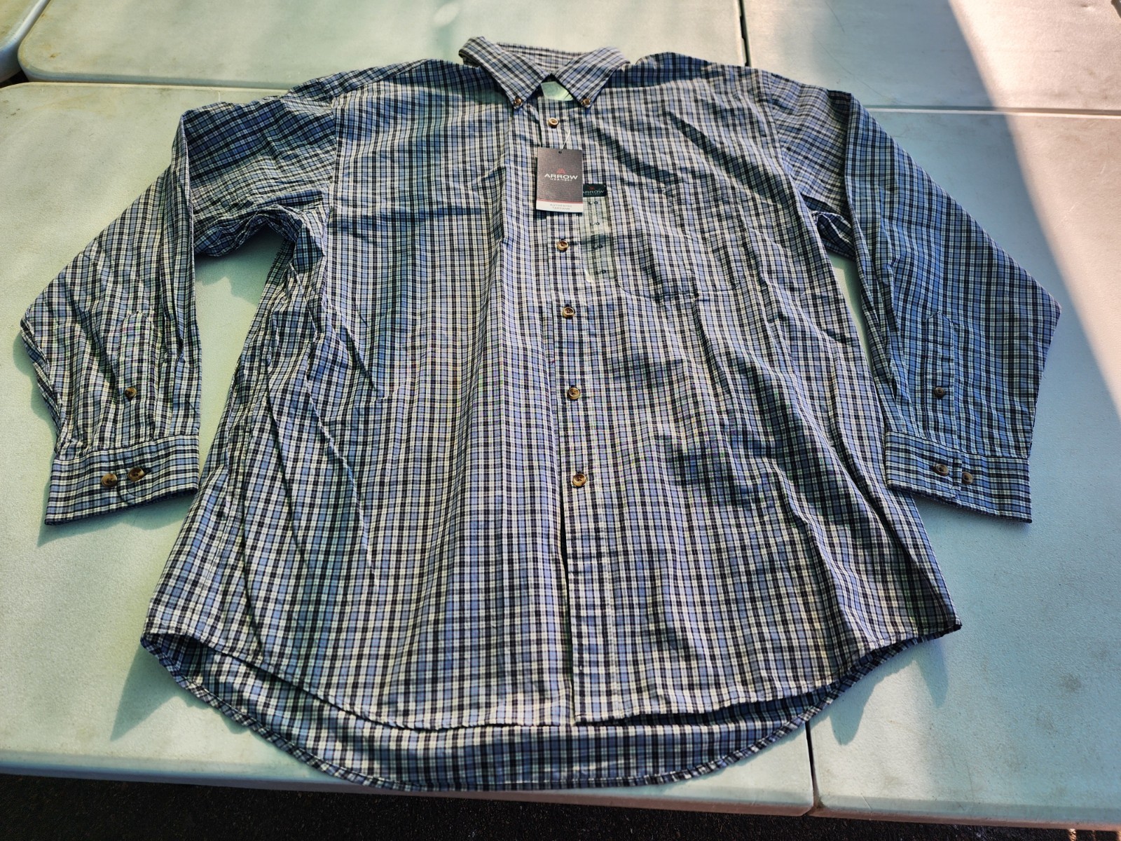 ARROW AUTHENTIC TARTANS MEN'S PLAID LONG SLEEVE SHIRT BLUE/W