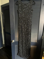 Vintage Ember Inc Black Silk Beaded Sequin Maxi Dress Size 10 Evening Gown