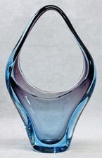 Vintage Murano Sommerso Style Art Glass Basket Blue Amethyst 10.5  Hand Blown