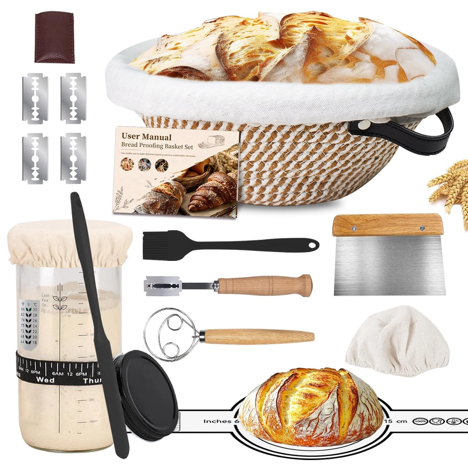 Sourdough Starter Kit,Banneton Bread Proofing Basket 10Inch Round,Sourdough B...