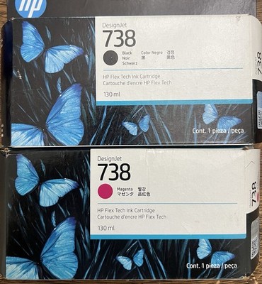 2 HP 738 130-ml Black and Magenta  DesignJet Ink Cartridge, 498N4A 498N6A