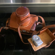 Brown Leather Camera Case with Shoulder Strap, Fits Camera Light Meter