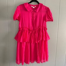 NWT Kimchi Blue Hot Pink Peter Pan Collar Tiered Ruffle Mini Dress XS Coquette