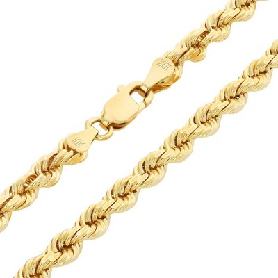 10K Yellow Gold 1.5mm-10mm Diamond Cut Rope Chain Necklace Mens Women 16''- 30''
