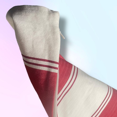 Pottery Barn Cadiz Red White Stripe 20” x 20” Cotton Pillow Cover Shams Pair - Picture 10 of 14