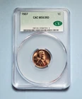 1937 P LINCOLN WHEAT PENNY CAC MS 63 RD UNC #S304