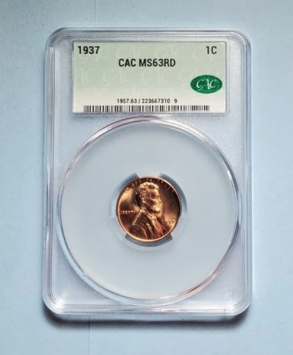 1937 P LINCOLN WHEAT PENNY CAC MS 63 RD UNC #S304
