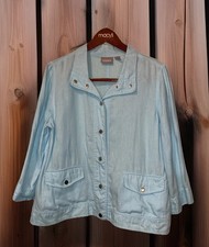 Chicos Jacket Women 2 100 Linen Light Blue Snap Sleeve Pocket Shacket