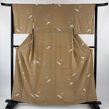 JAPANESE KIMONO FINE PATTERN BEIGE 160cm 5 ft 3 in PURE SILK B0503