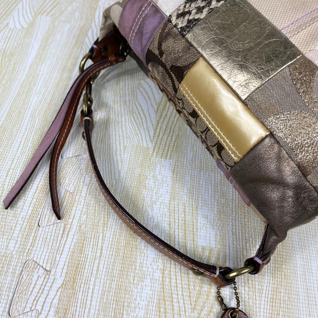 COACH Patchwork Accessory Pouch Handbag Beige Can… - image 7