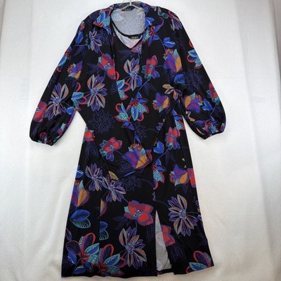 IMAN Global Chic Maxi Dress With Jacket Black Floral Resort Coastal Flowy Size M