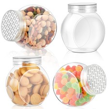 4 Pack 14.5 oz Plastic Candy Jars with Airtight Lids, Clear Stackable Cookie Con