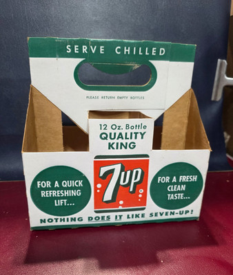 Vintage soda pop bottle carton 7 UP 6 pack Quality King 12oz size Fresh Up used