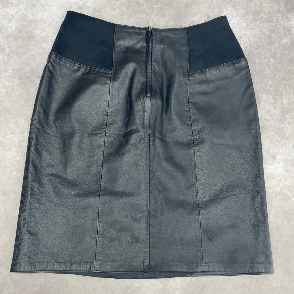 Falda de cuero negra vintage años 80’s moda Avon para mujer talla 11/12 hecha en Corea Foto 2 de 4