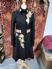 Moschino Black Wool Coat With Flower Embroidery Uk Size 8