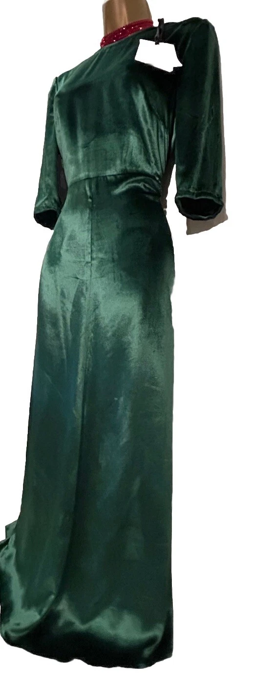 Abito rosso Valentino "velluto liquido" misto seta verde linea A nuovo con etichette prezzo consigliato £ 780 UK 10