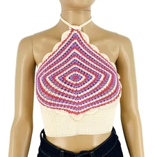 Sandro Women Beige Knitted Halter Neck Top Size 1 / S