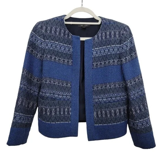 NWOT Ann Taylor $139 Striped Tweed Jacket Multi Blue Open Front Blazer Size 6 - Image 2 of 4