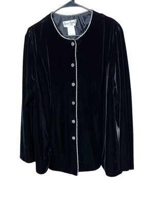 Vintage Ronni Nicole II By Ouida Black Velvet Rhinestone Button Down Blouse 3X
