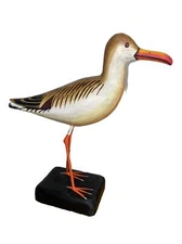 SANDPIPER METAL LEGS HAND CARVED WOOD TROPICAL SCULPTURE BIRD DECOR