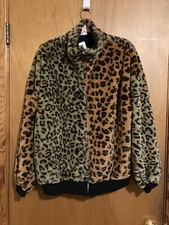 Ces Femme Large Cheetah Leopard Faux Fur Retro Jacket Brown And Green Nwt