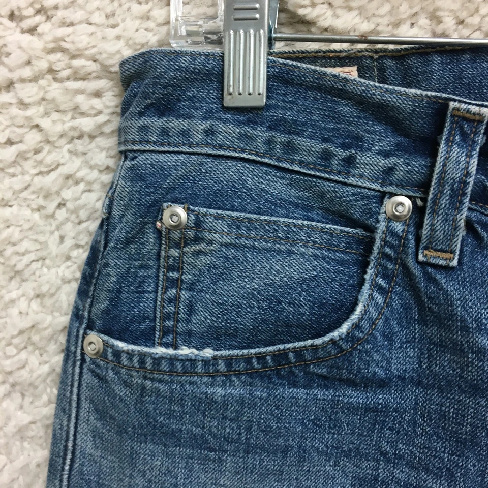 Pantalones de mezclilla Wallace Barnes 28x32 para hombre ribete azul recto ajustados desgastados botón mosca Foto 4 de 4