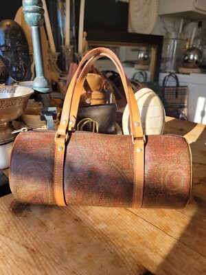 ETRO Bordeaux Paisley Printed Coated Canvas & Leather Trim Boston Bag