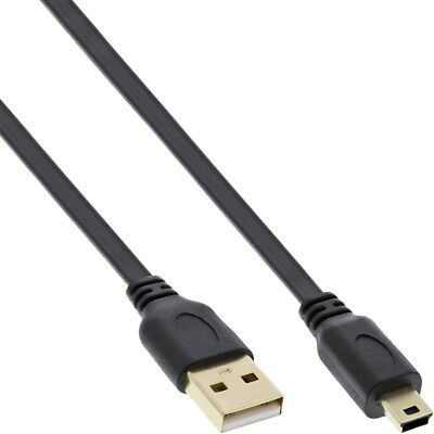 InLine  USB 2.0 Flachkabel, USB A ST an Mini-B ST (5pol.), schwarz, 5m
