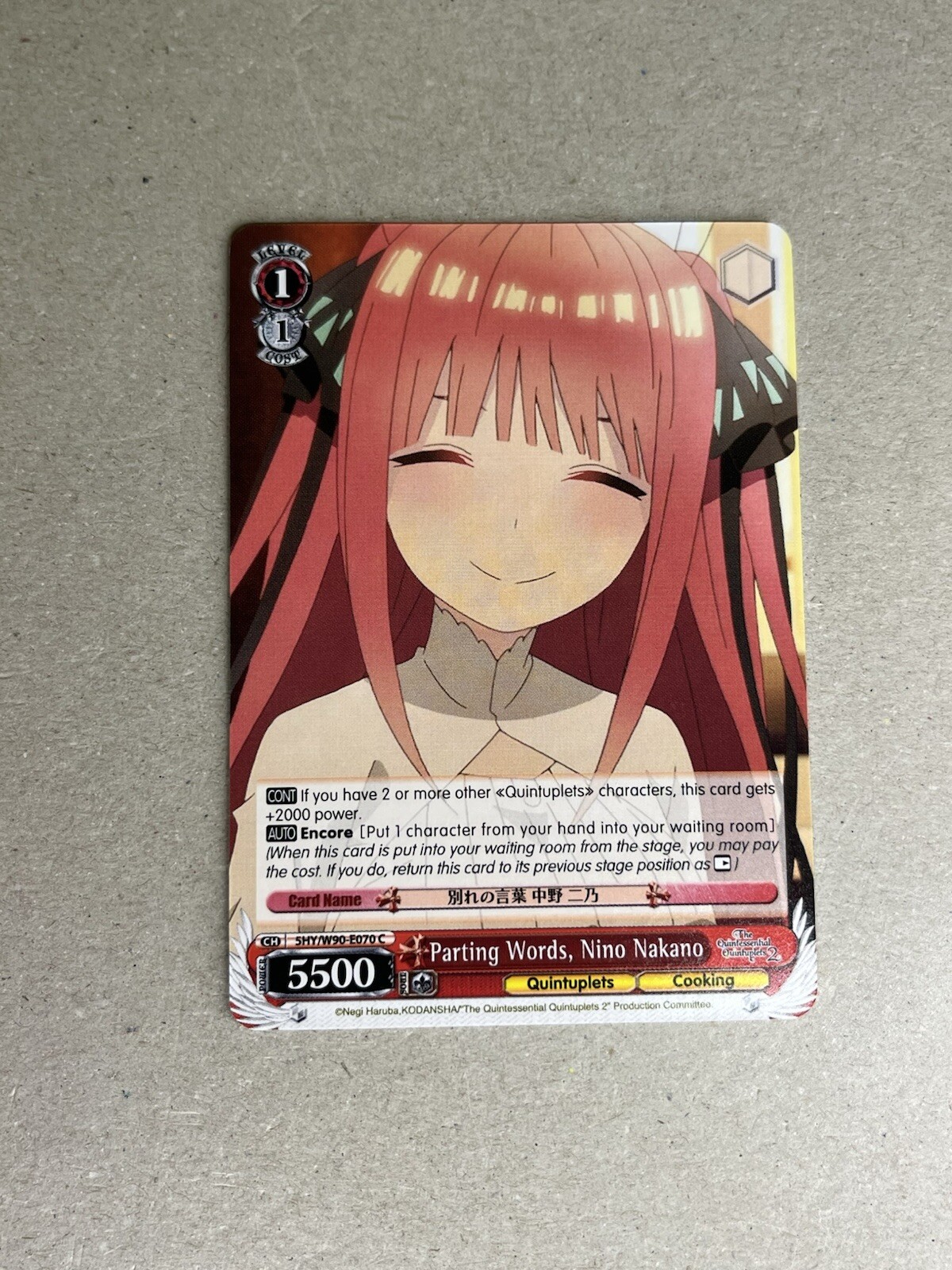 Weiss Schwarz The Quintessential Quintuplets 2 5HY/W90-E070 C Nino Nakano
