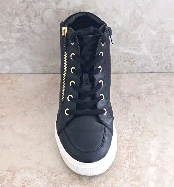 Zapato Mujer ALDO Cuero Negro Medio Superior Cremallera Lateral Con Cordones Cuña Talla 8 (Usado) Foto 2 de 4