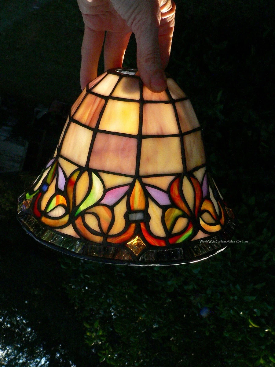 Beautiful Older Slag Glass Leaded Glass Lamp Fixture Shade Stained Glass