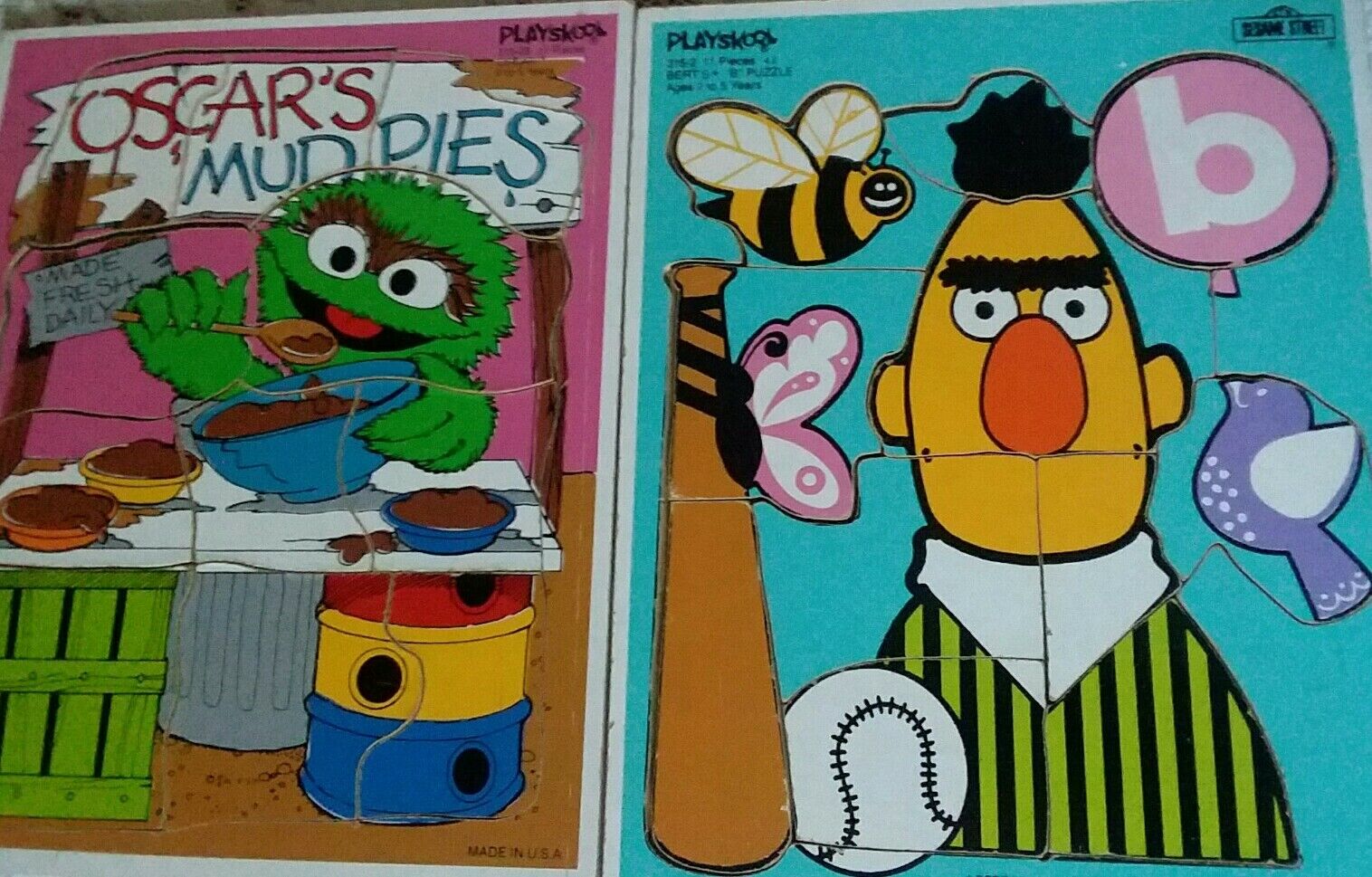 THE MUPPETS 1973 VINTAGE Sesame Street Bert Oscar Wooden Puzzle
