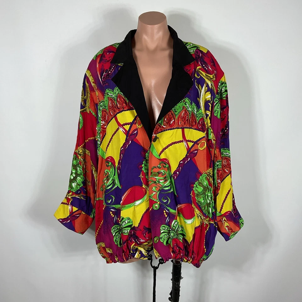 JAQUETA BOMBARDEIRO vintage anos 80 Cassie Swinger NEOn brilhante reversível grandes correntes CC RARA - Imagem 3 de 4