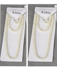 Kids Girls Set 2 Cream Faux Pearl Girls Necklace Earrings and Bracelet Set