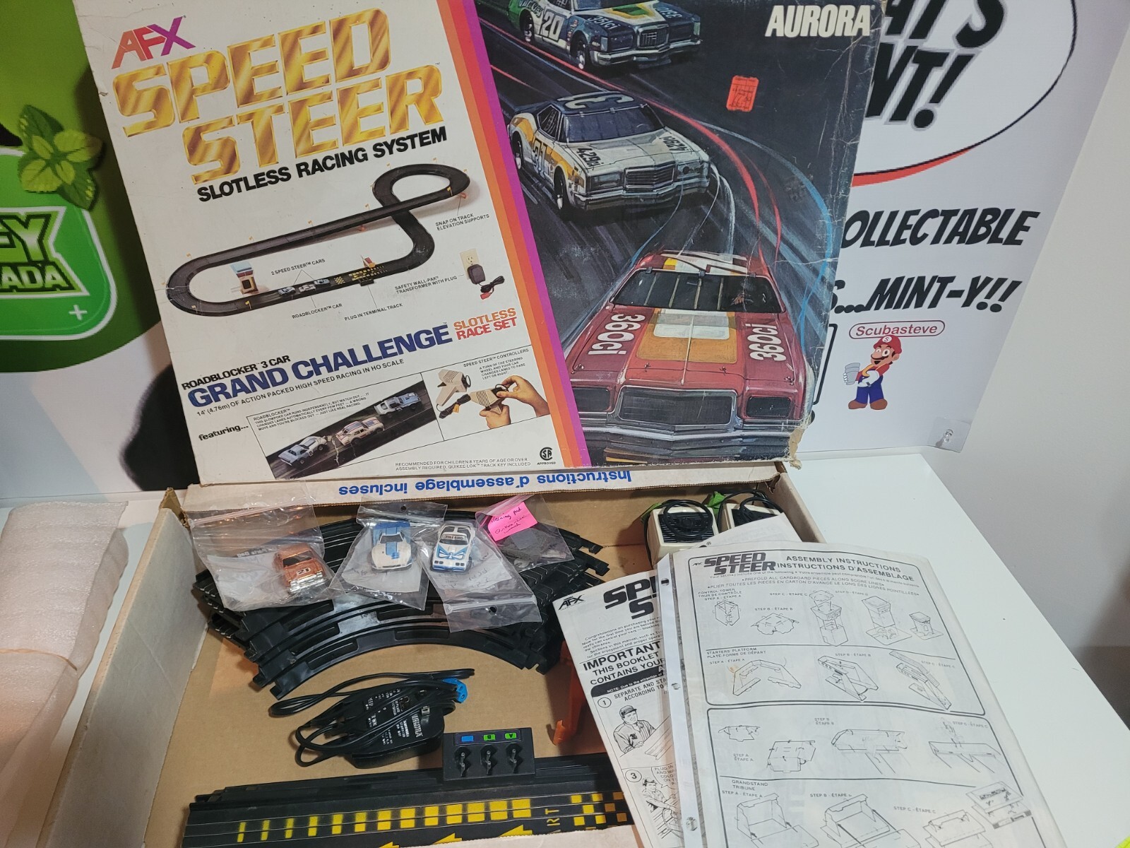 1979 Aurora AFX Road Blocker Speed Steer Slotless Race Car Set 80081