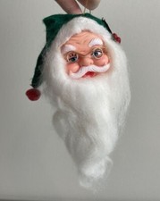Vintage Santa Claus Head Hanging Christmas Ornament Rubber Face Wire Glasses
