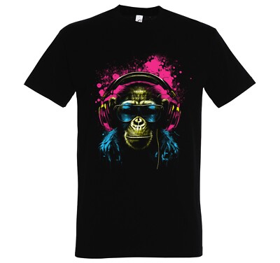 Youth Designz Monkey With Headphones Mens T-Shirt Logo Print Funny Gorilla Animals